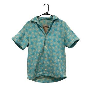OAS Mens Terry Towel Shirt XS Turquoise Geometric Short Sleeve Resort Collar